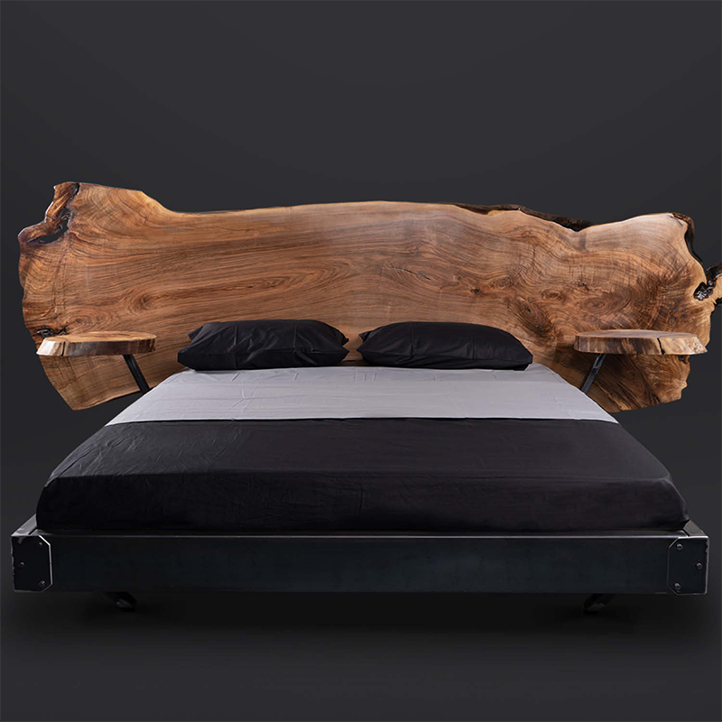 Metal - Walnut Headboard Bed