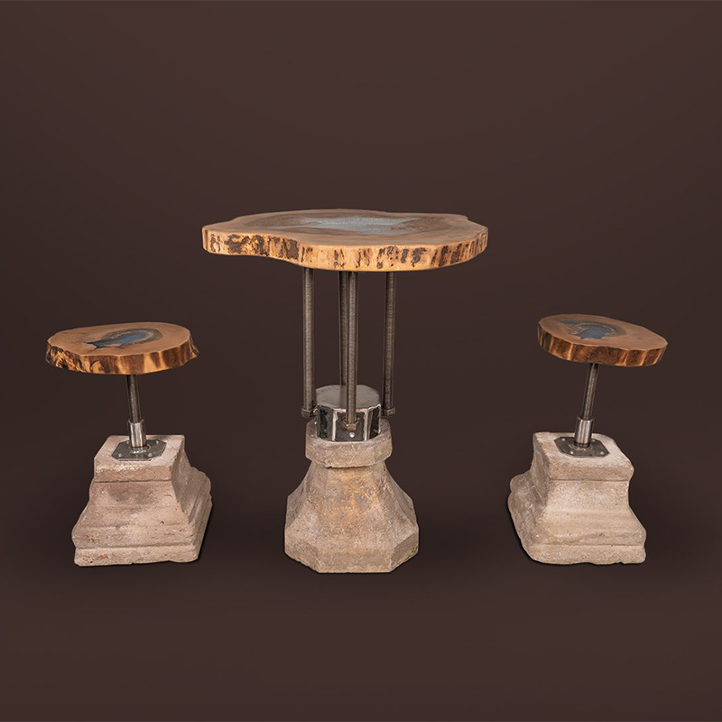 Antique Stone Walnut Epoxy Bar Set