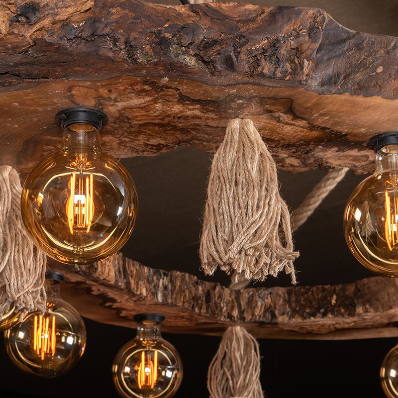 Walnut Chandelier with 8 Lamps