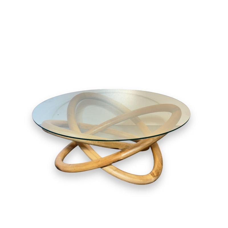 Glass Coffee Table with Walnut Ring Legs