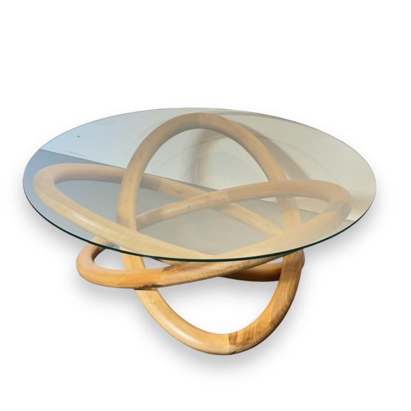 Glass Coffee Table with Walnut Ring Legs